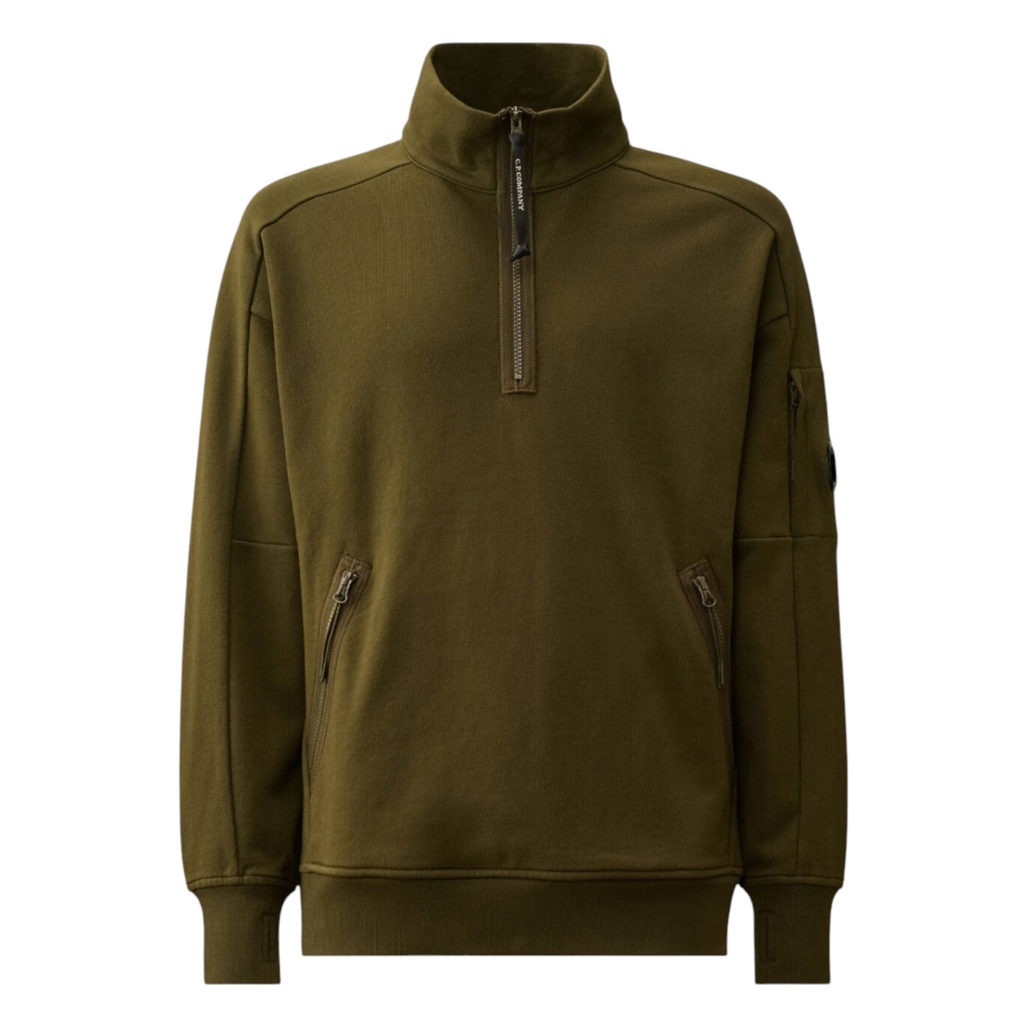 C.P. Company Diagonal Raised Fleece 1/4 Zip Lens Khaki Sweatshirt