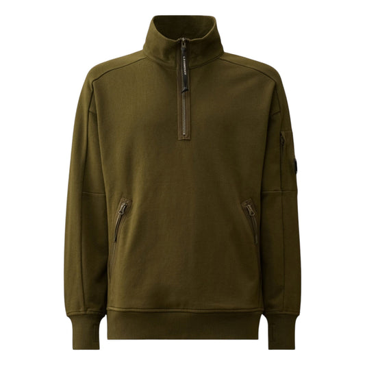 C.P. Company Diagonal Raised Fleece 1/4 Zip Lens Khaki Sweatshirt