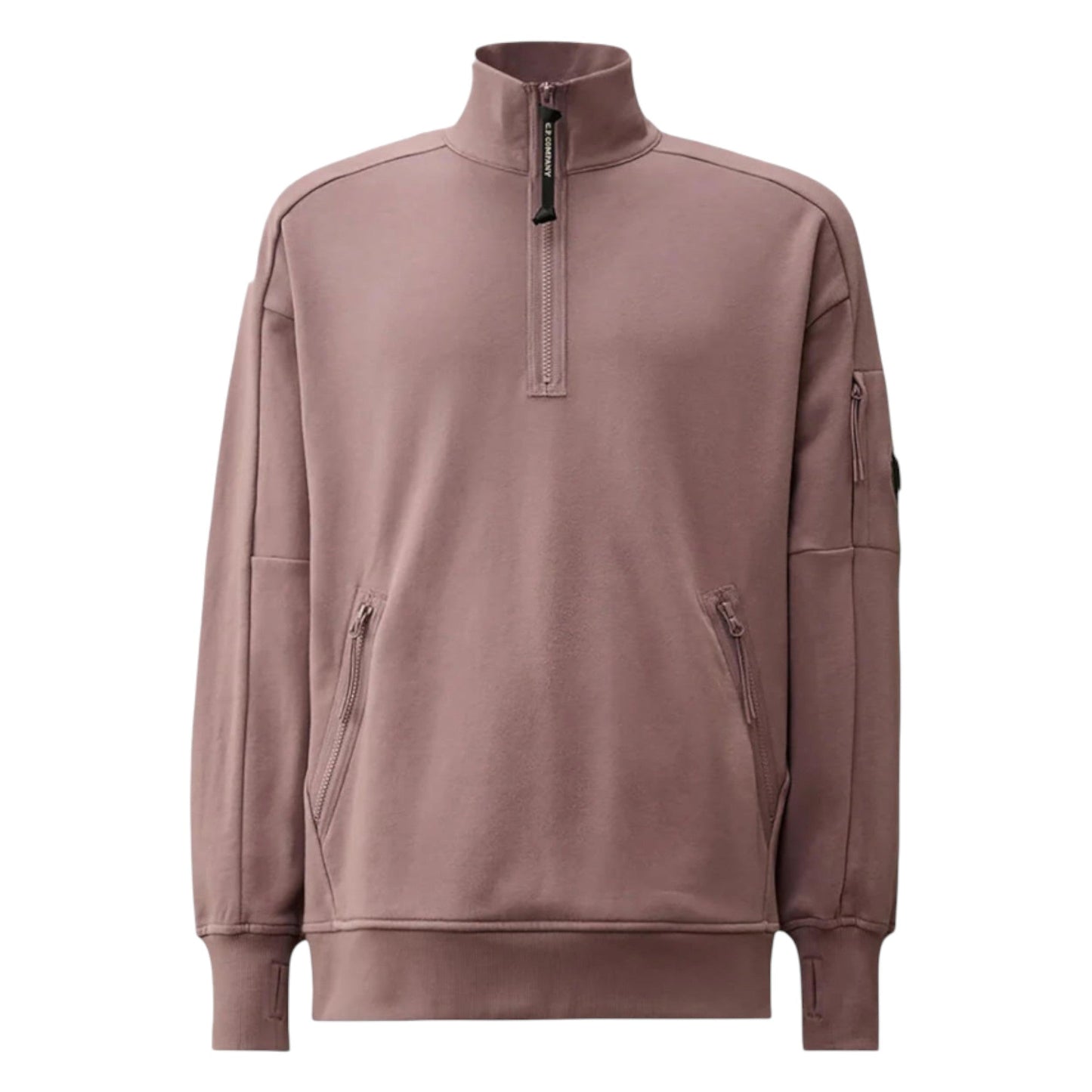 C.P. Company Diagonal Raised Fleece 1/4 Zip Lens Antique Rose Pink Sweatshirt
