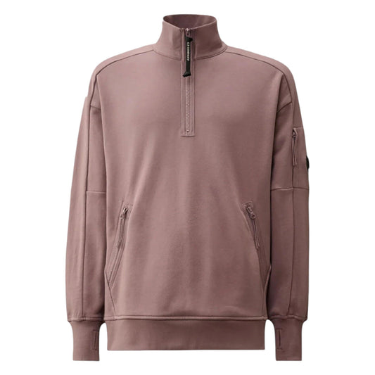 C.P. Company Diagonal Raised Fleece 1/4 Zip Lens Antique Rose Pink Sweatshirt