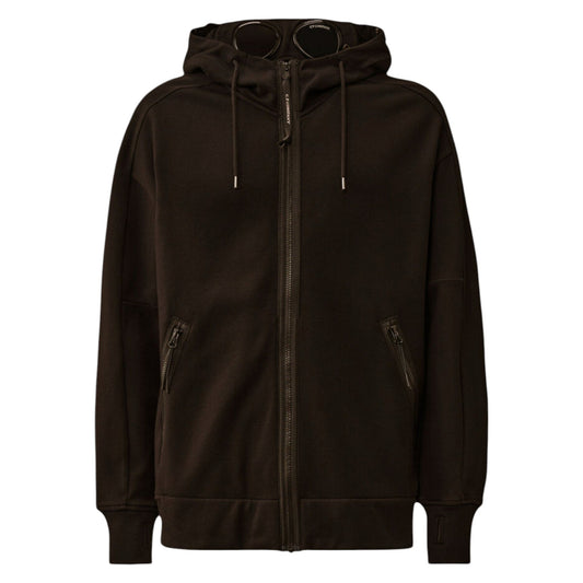 C.P. Company Diagonal Rasied Fleece Zip Up Goggle Black Hoodie
