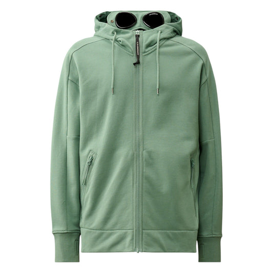 C.P. Company Diagonal Rasied Fleece Zip Up Goggle Green Bay Hoodie