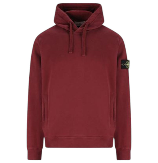 Stone Island, Dark Burgundy Brushed Organic Cotton Fleece Hooded Sweatshirt