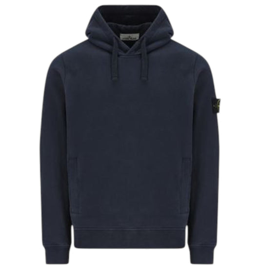 Stone Island, Navy Blue Brushed Organic Cotton Fleece Hooded Sweatshirt
