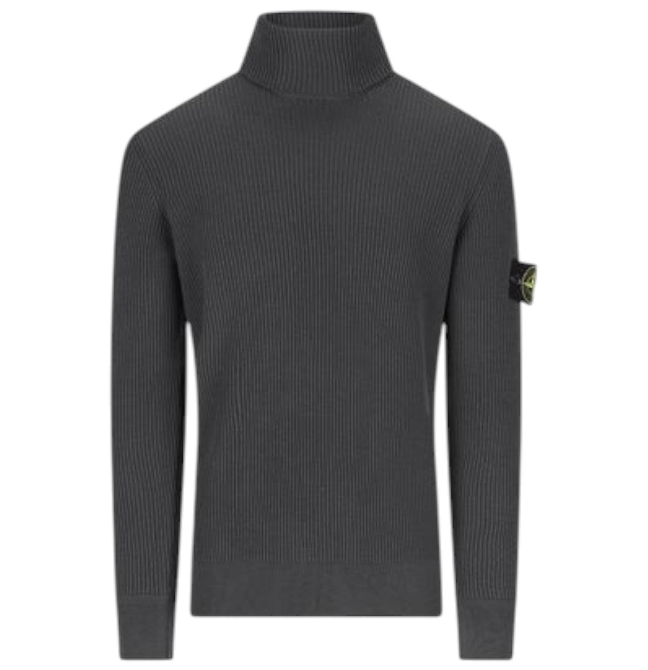 Stone Island, Lead Grey Full Rib Wool Turtleneck Jumper