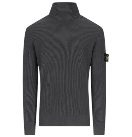 Stone Island, Lead Grey Full Rib Wool Turtleneck Jumper